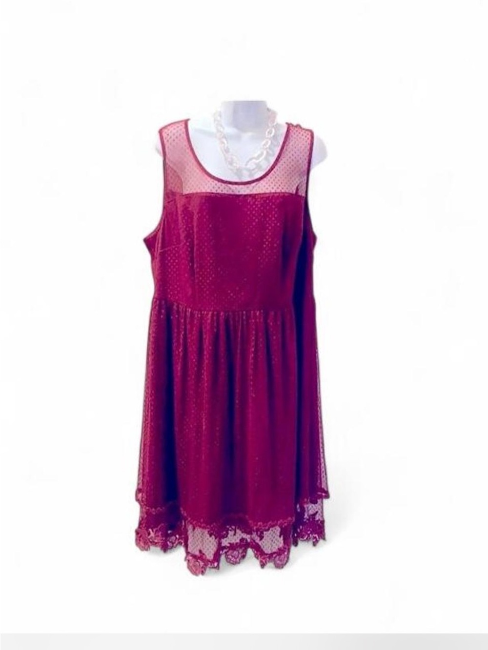 Doe and Rae Swiss dot fit & flare dress cranberry 2x